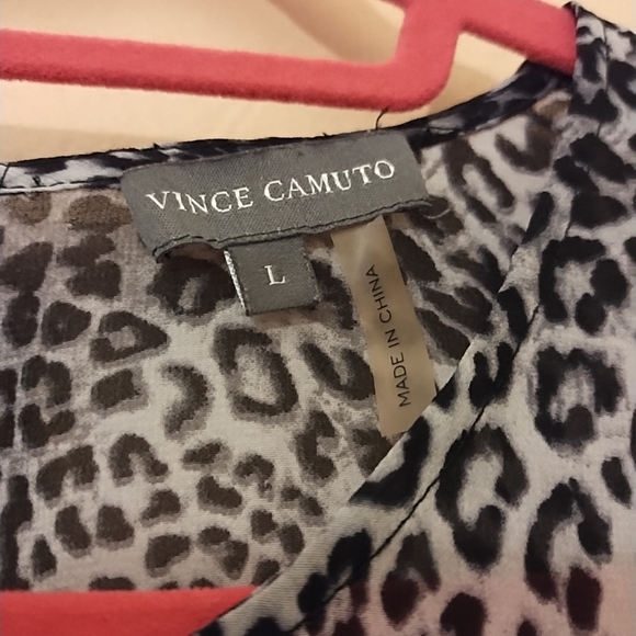 Vince Camuto Women's Leopard Print Sheer 100% Polyester Blouse - Blk & Grey Sz L - Picture 9 of 11